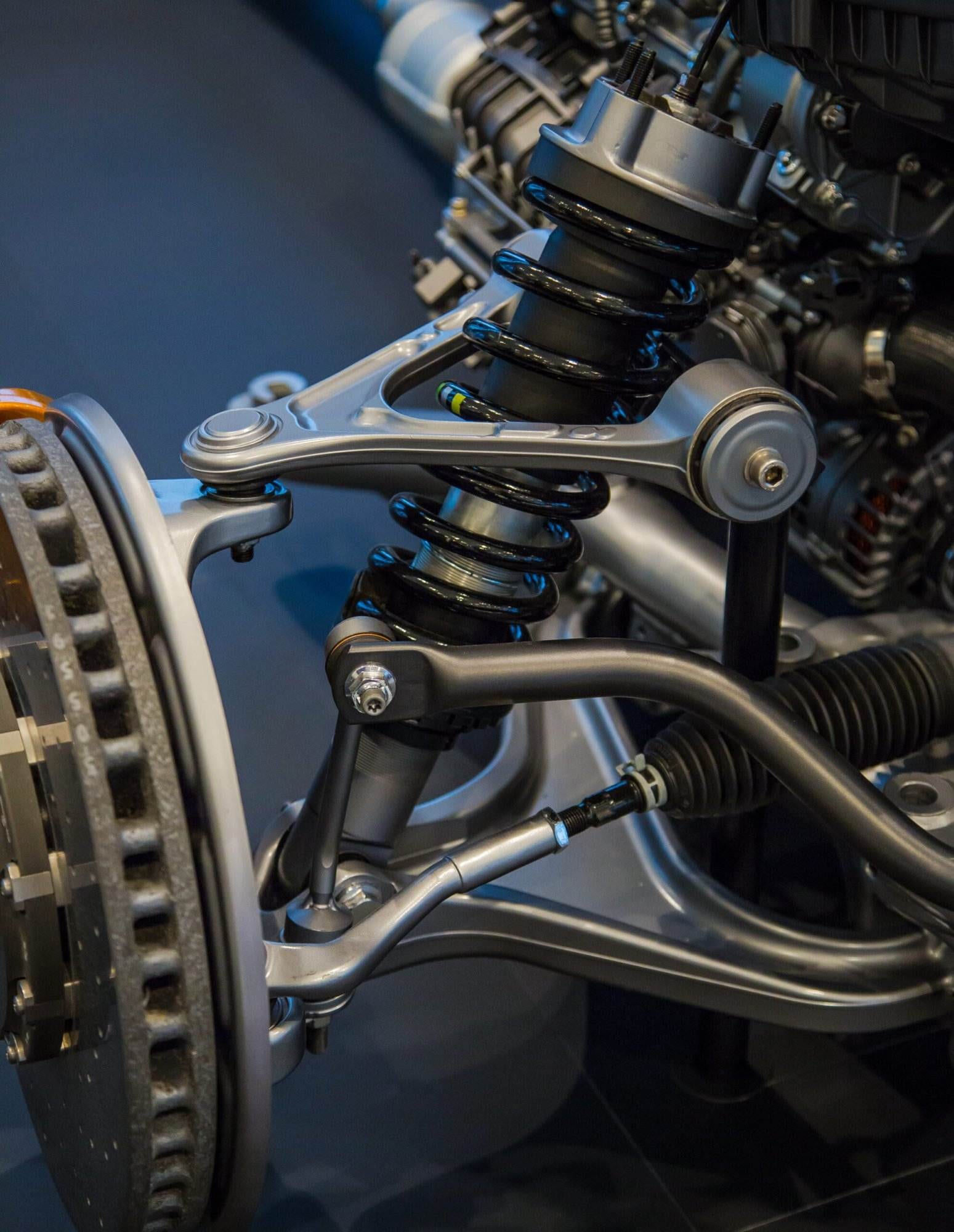 a close up of a car suspension