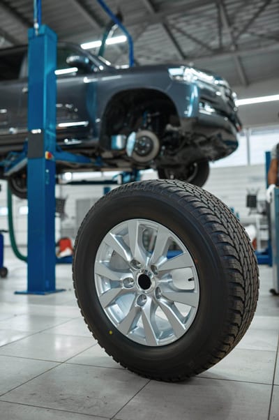 a car on a lift