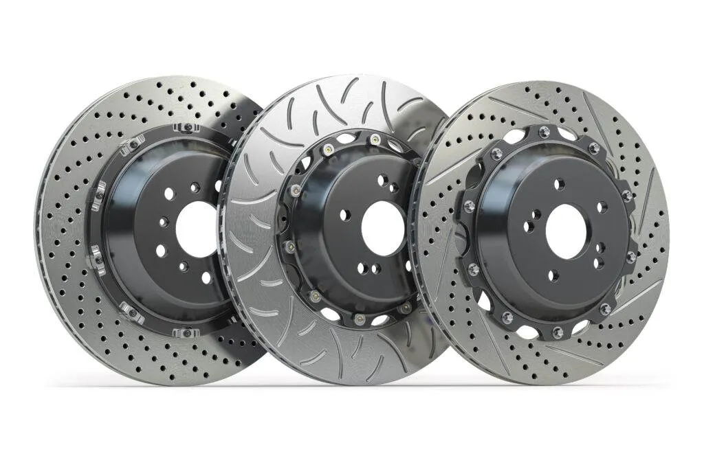 Three brake rotors stood up