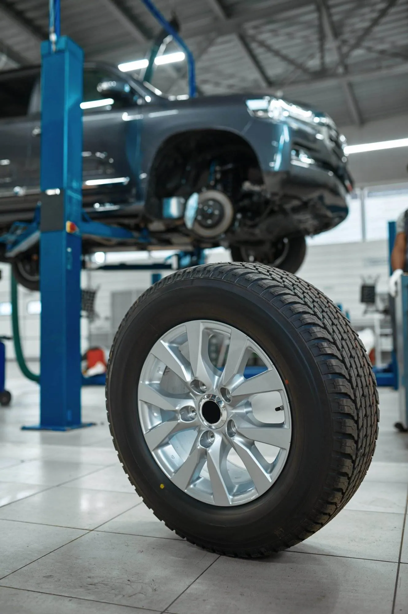 a car on a lift